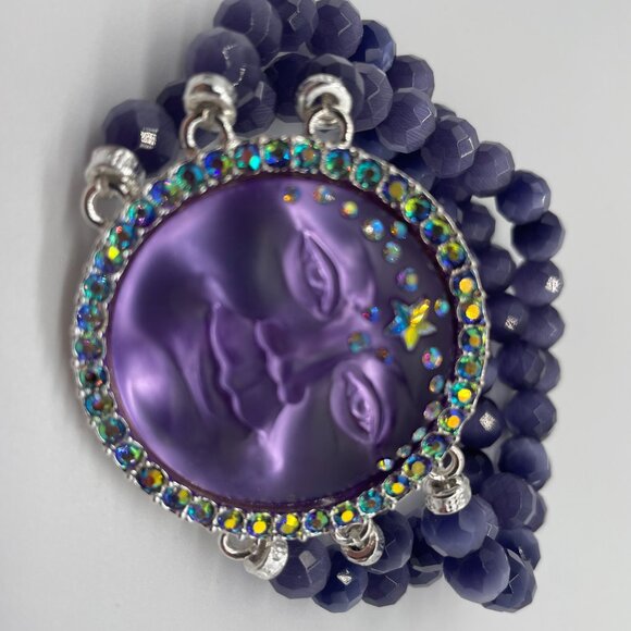 Kirks Folly Seaview Moon Bracelet Purple Rhinestone Crystal Bead Stretch RARE - Picture 3 of 6